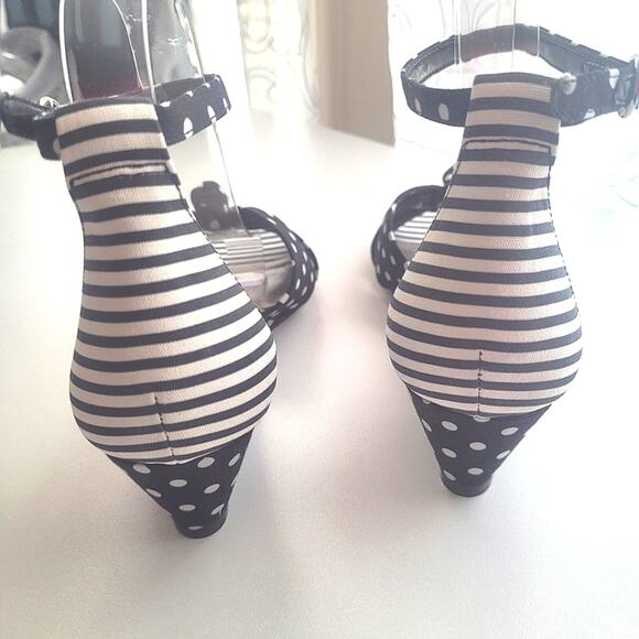Ann Taylor Kaylin Polka Dot Knot Wedge Sandals Size 8 Black & White - Picture 7 of 12